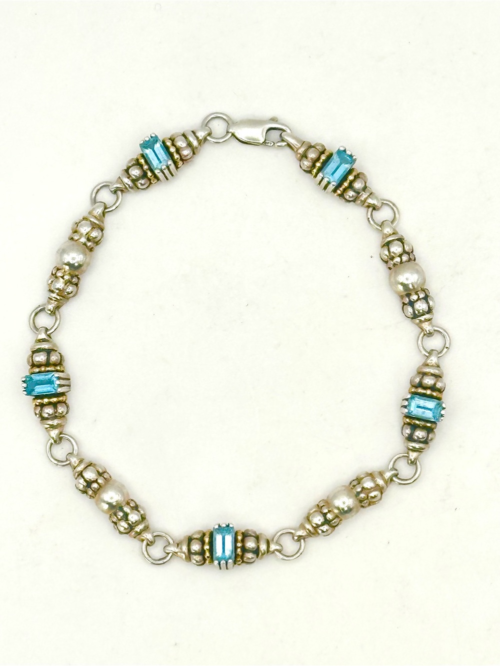 Lagos Caviar Blue Topaz Two Tone Bracelet 7.5”